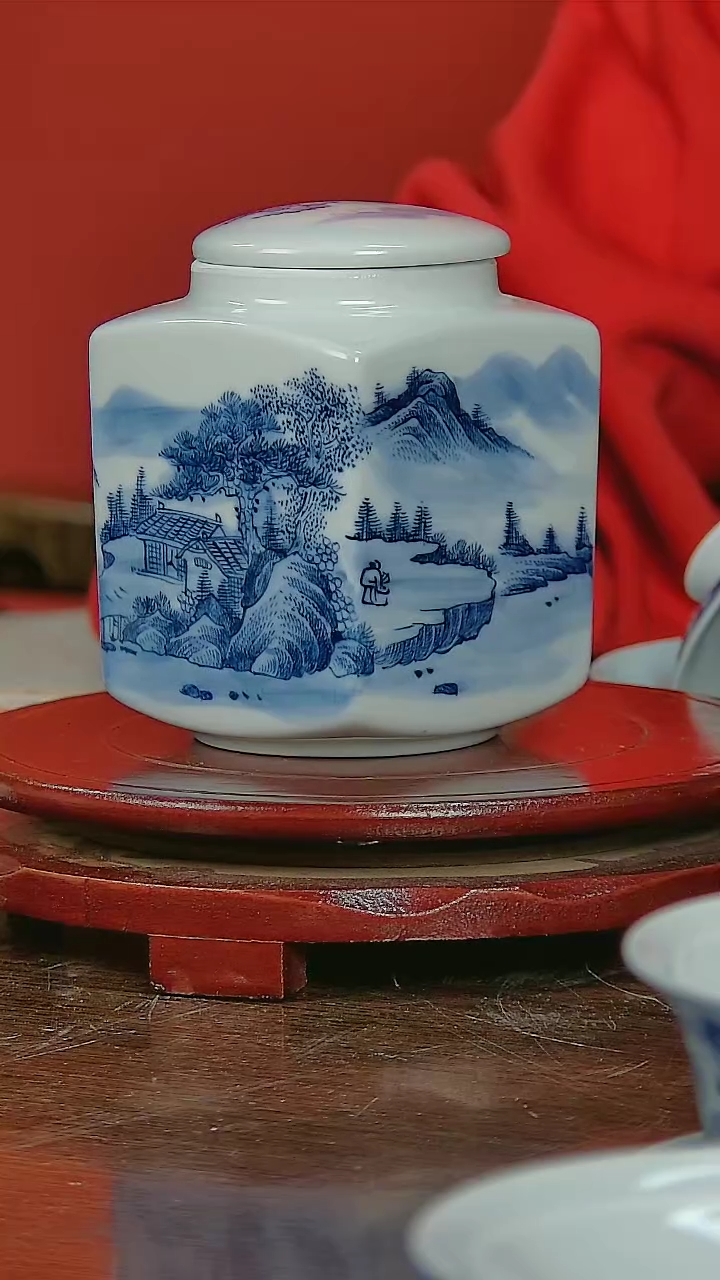 【闪购商品】075国营好瓷青花山水四方茶叶罐