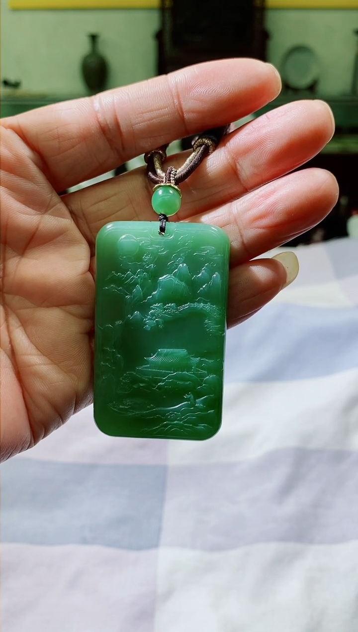 【闪购商品】和田玉（碧玉）挂件未镶嵌和田玉碧玉山水牌