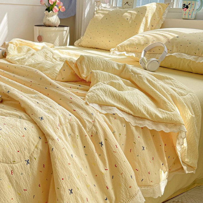 【芝士奶酪夏被花边四件套】200*230四季柔软透气夏凉空调被四件套