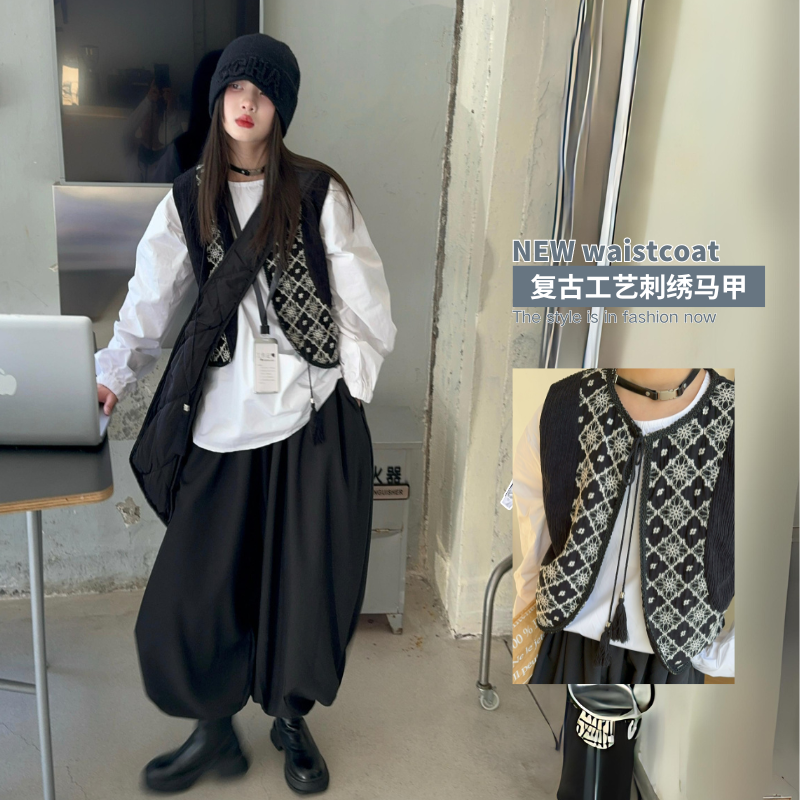 女童民族风春秋大童波西米亚套装休闲秋季套装网红马甲外套通勤风
