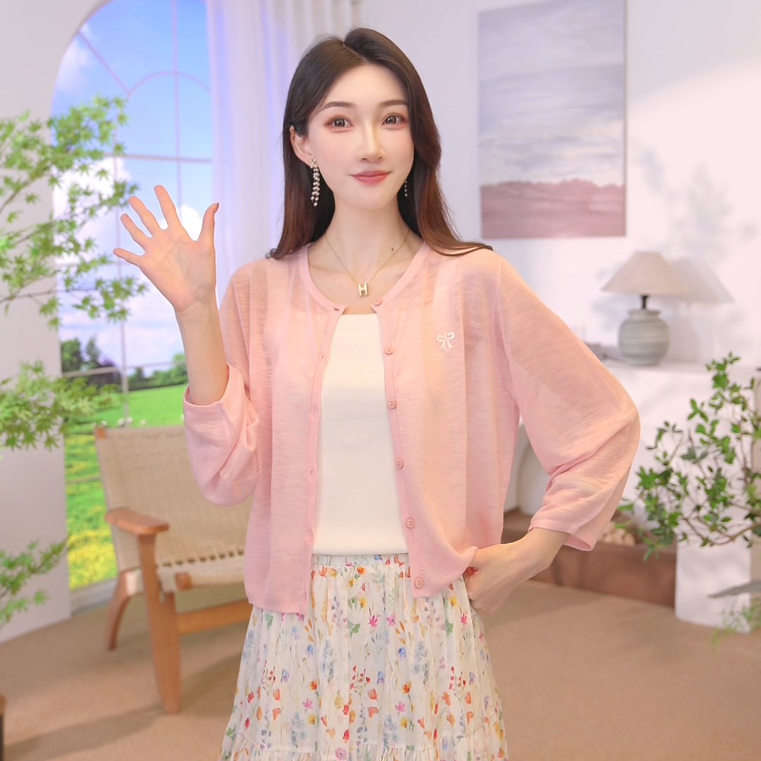 【商场同款】茵曼秋季简约轻薄空调衫女百搭宽松舒适透气针织开衫