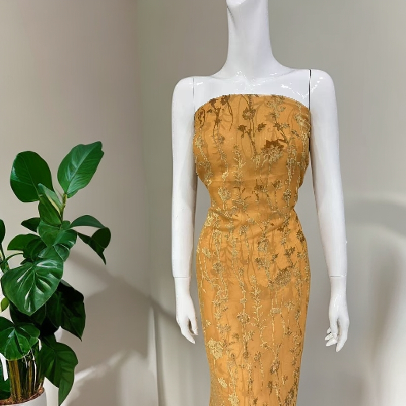 新款金色翠花XP-DHW面料 高端连衣裙旗袍布料