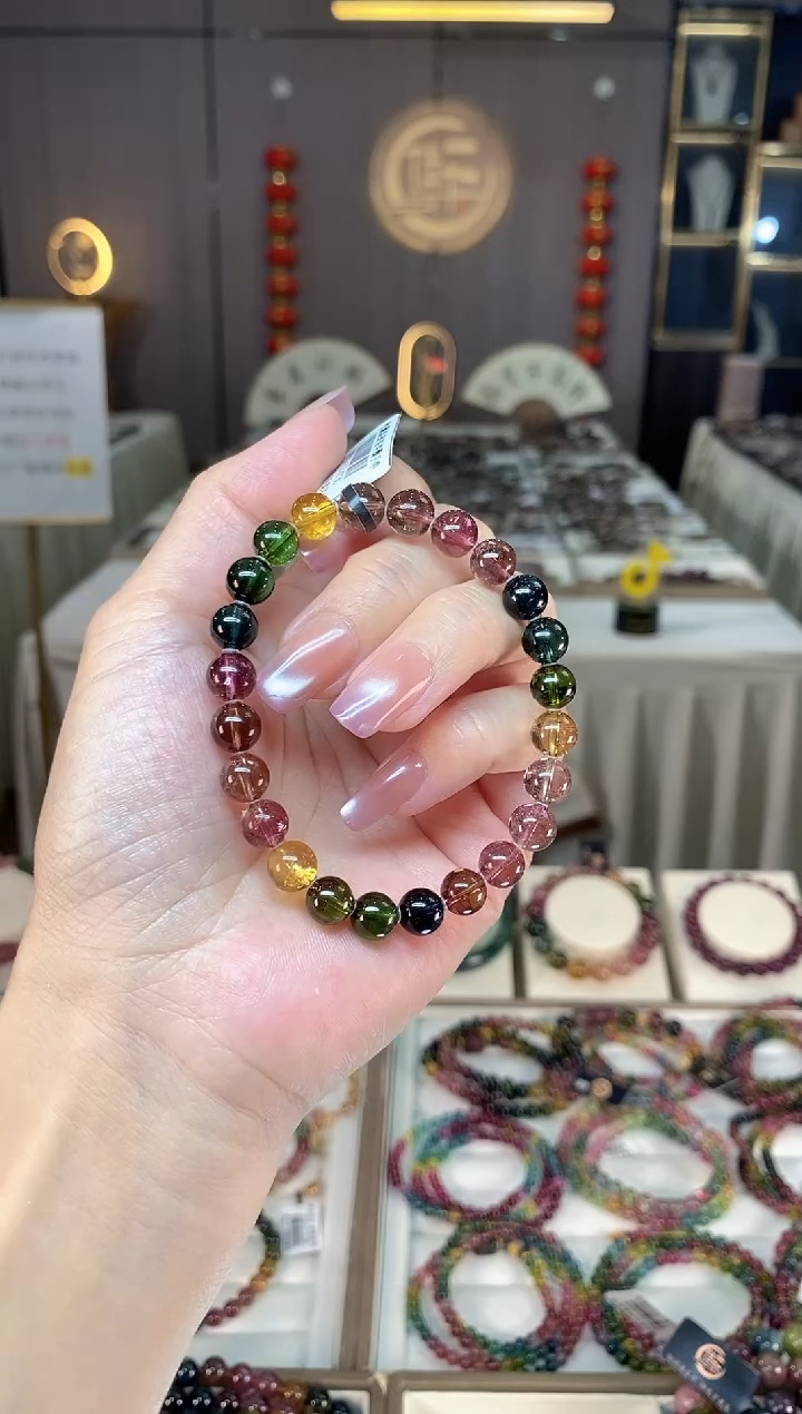 未镶嵌冰透净体老矿碧玺彩虹单圈手串7mm+碧玺hon多样性发一条