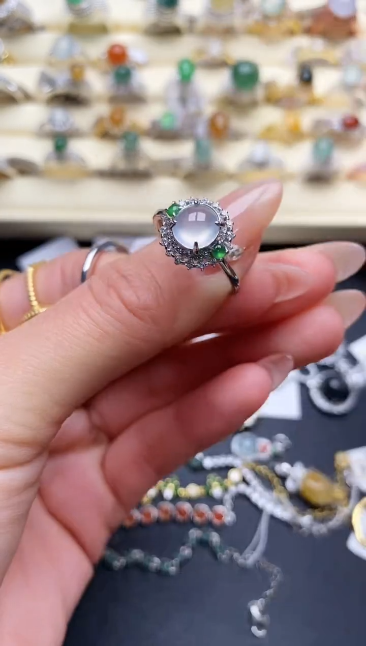【闪购商品】翡翠戒指银S925镶嵌555555+6