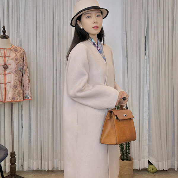 青羽家品质高端双面呢手工缝制中长款女士大衣气质秋冬外套