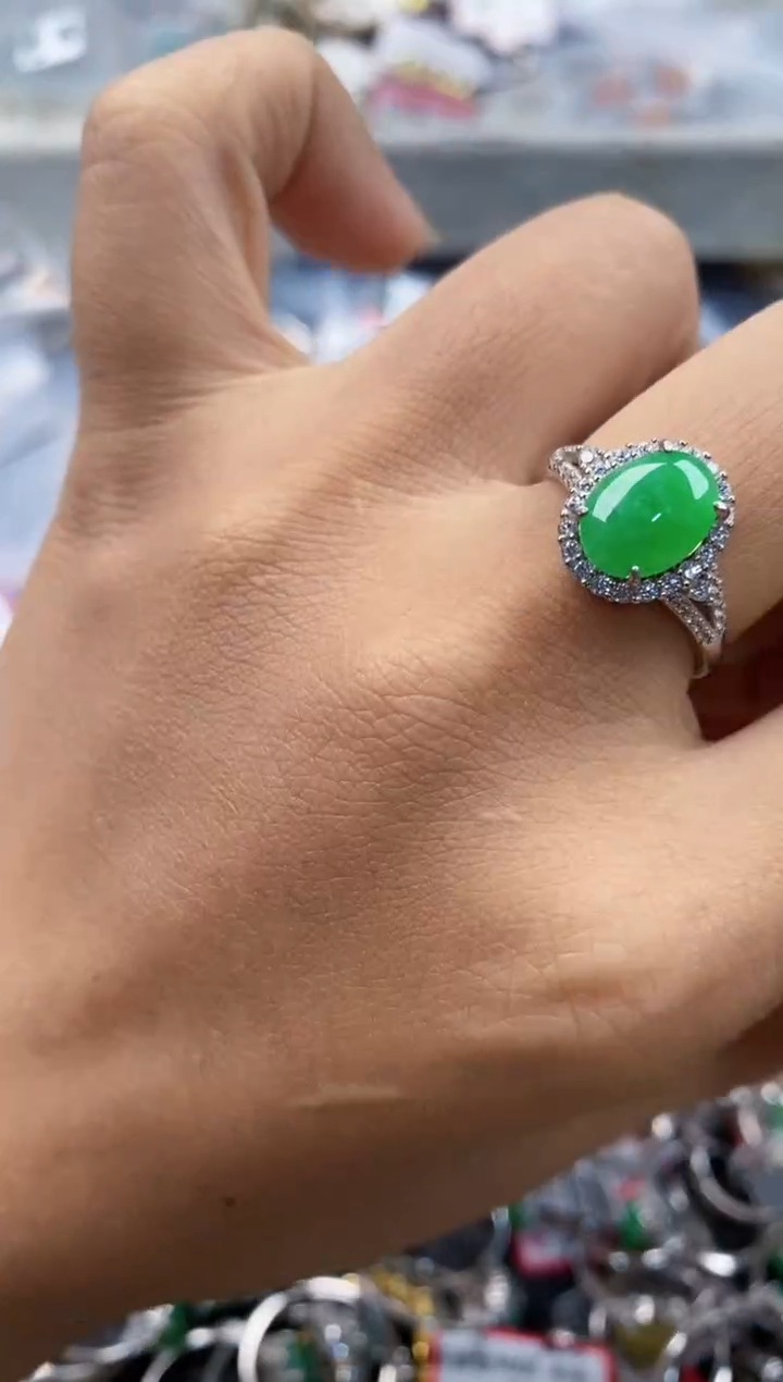 银S925镶嵌戒指翡翠555---1