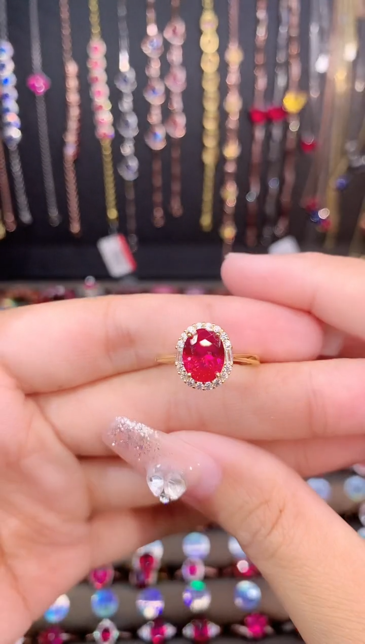 红宝石戒指银S925镶嵌金色