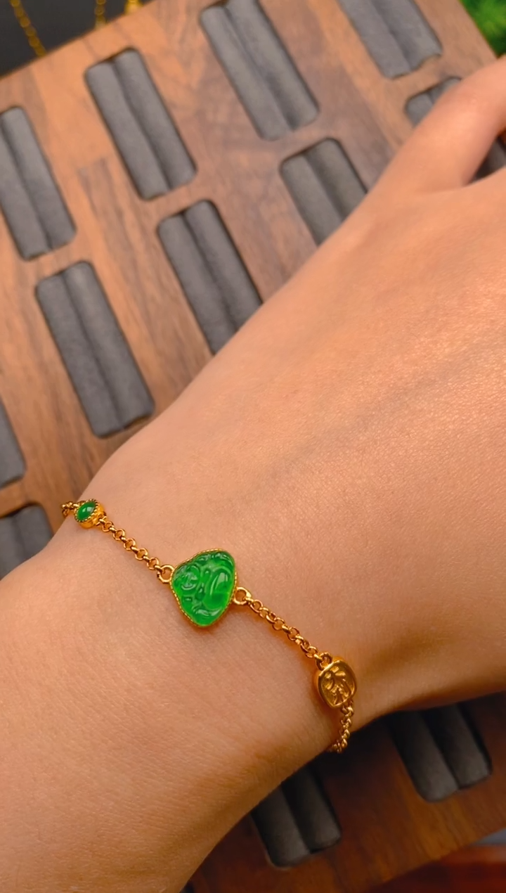 银S925镶嵌翡翠手链佛公手链