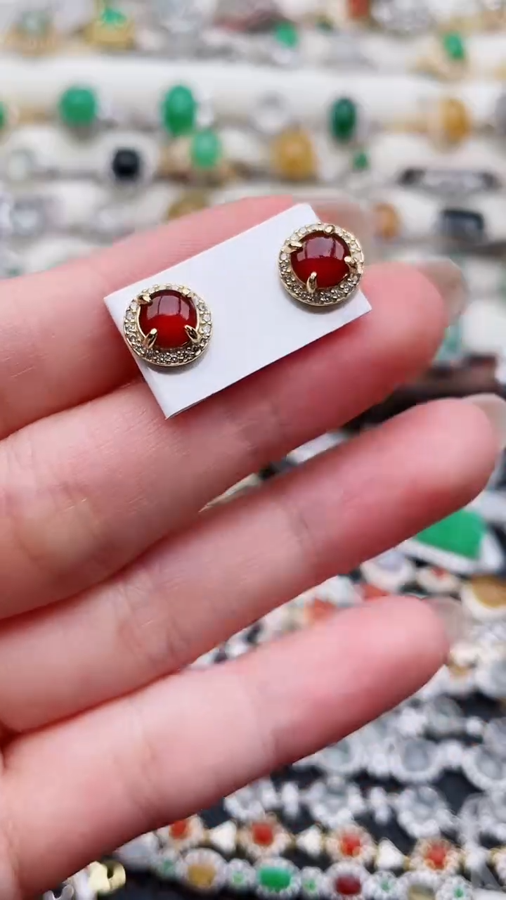 银S925镶嵌翡翠耳饰104