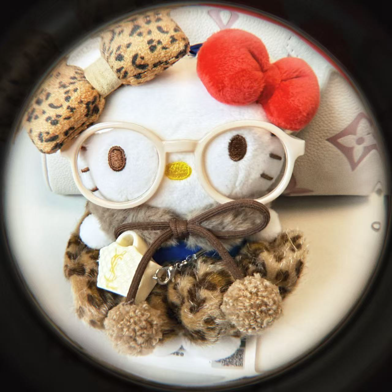 可爱风豹纹kt包挂件简约风带子款便携款