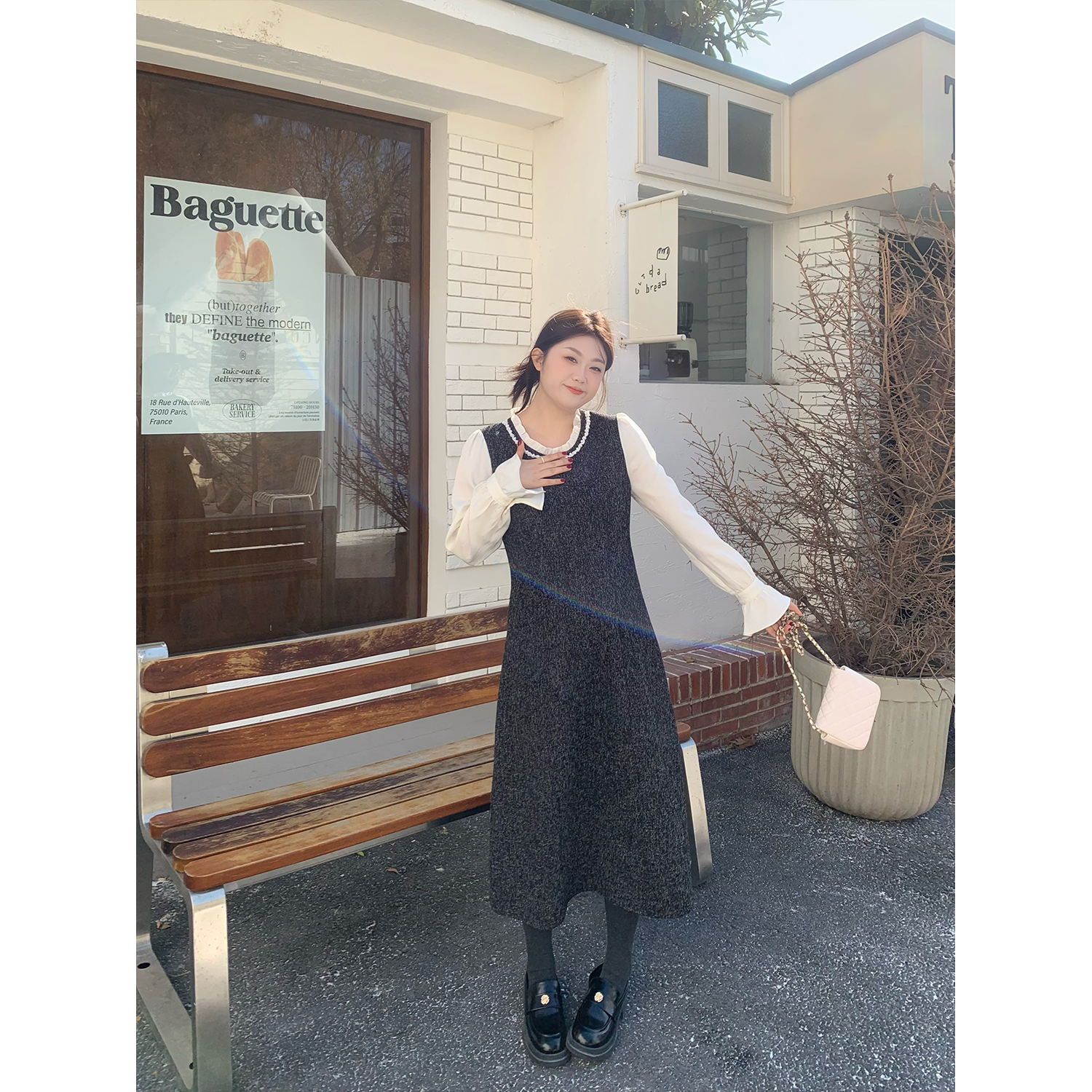 裂渡宣宣【一眼吸睛】千金感假两件小香风连衣裙女冬双版本ZY511F67