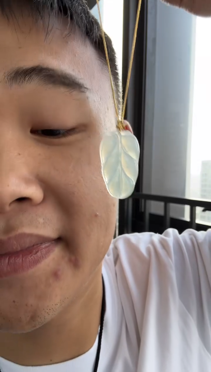 翡翠18K金镶嵌颈饰小****》天然A货翡翠飘花叶子吊坠 多样性发一件