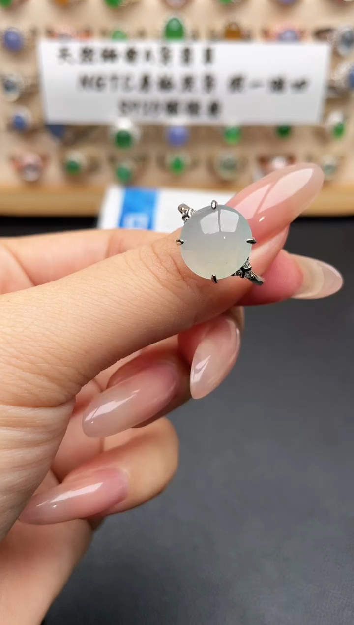 银S925镶嵌戒指翡翠一物一证一礼盒