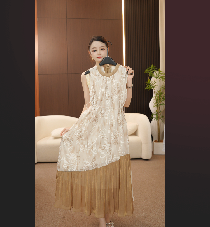 【小凌子】欧式夏季碎花长裙公主纱裙拼接仙气连衣裙无袖Y260249