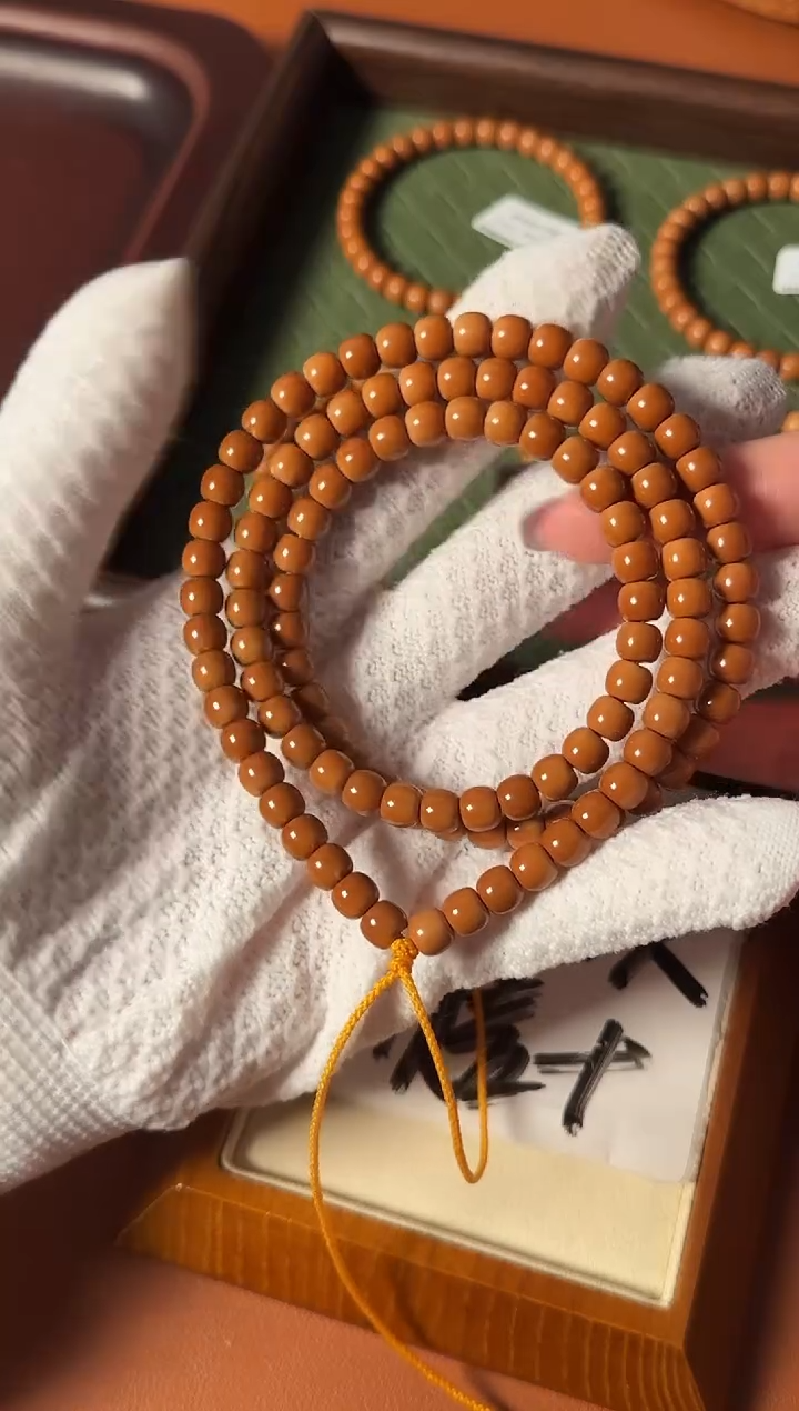 手串橄榄核【168核尖】7.0mm老挝核尖老型108三花面无白 树王老料