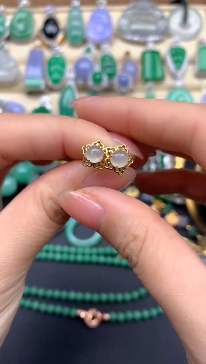 【闪购商品】翡翠耳饰18K金镶嵌395-中国好珍宝