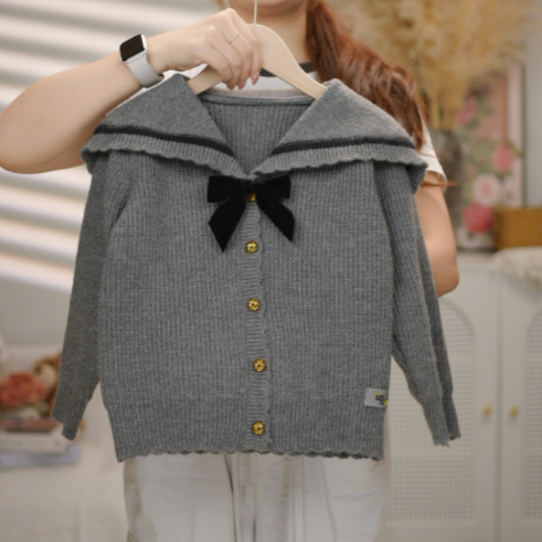 Snoopy/史努比女童毛衣娃娃领蝴蝶结童装针织秋冬百搭学院风纯色