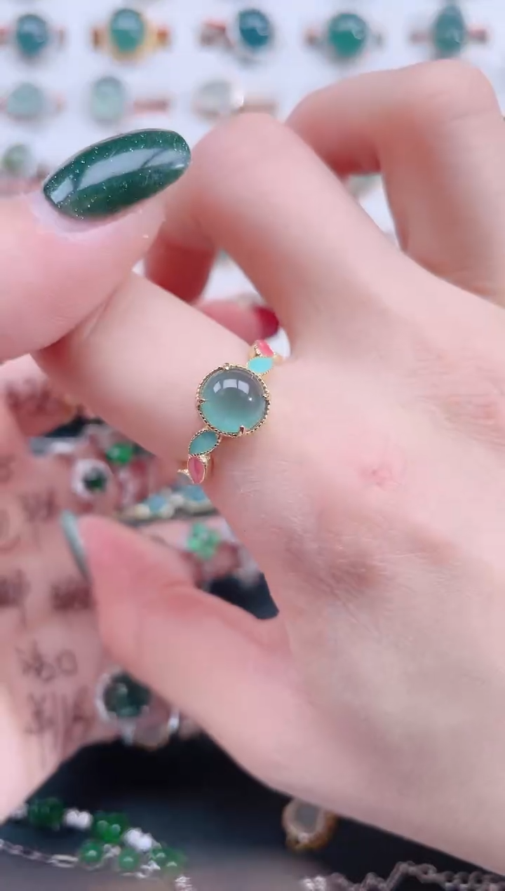 银S925镶嵌戒指翡翠天然翡翠