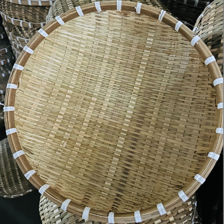 竹编圆形竹青皮收纳筐家用水果篮洗菜筐馒头筐5件套