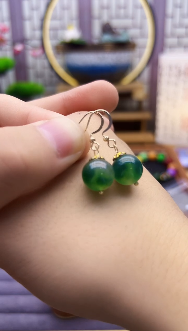 翡翠14K金镶嵌耳饰E363