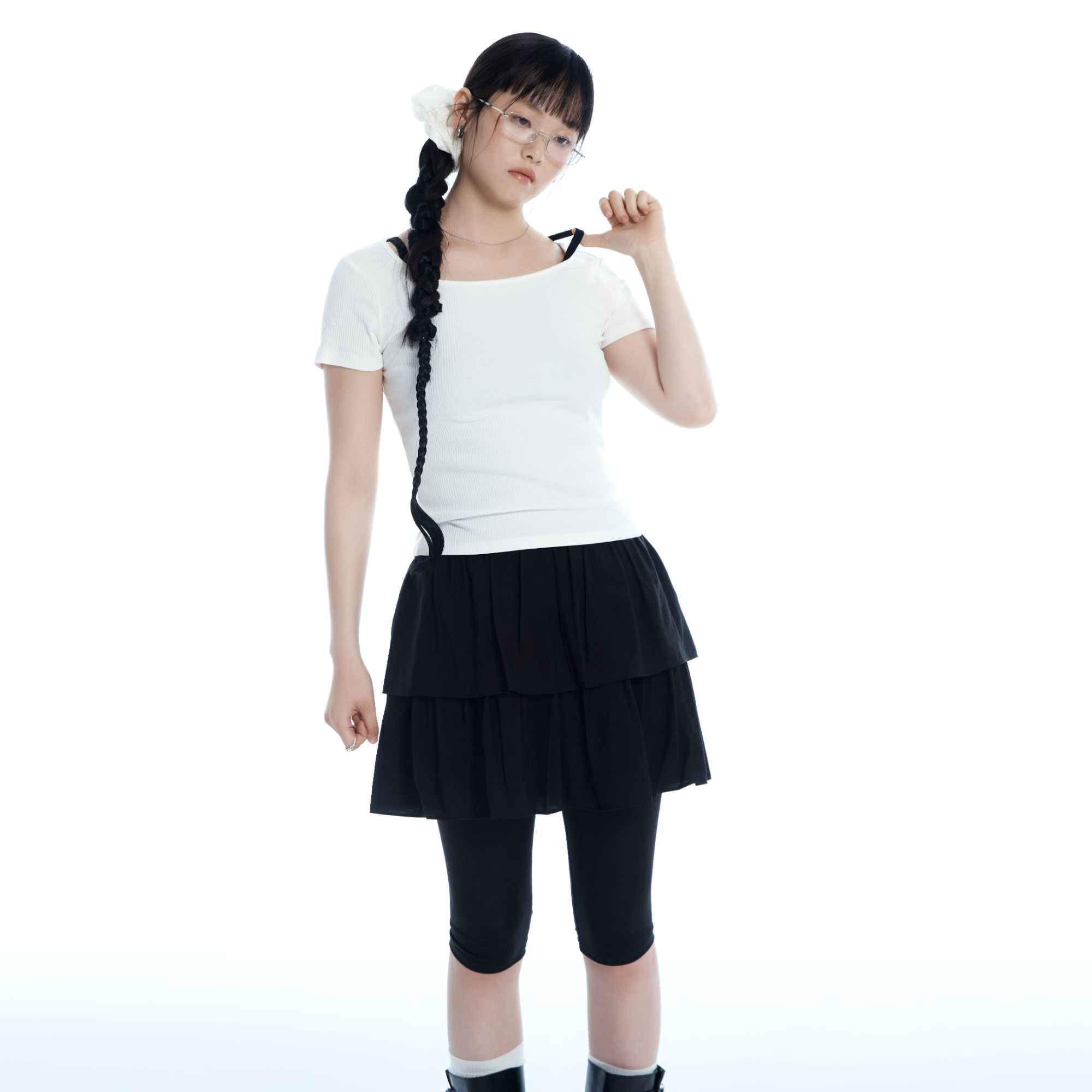 SPAO韩国同款2025年夏季新品女士方领纯色日常短袖T恤SPRWF26G05
