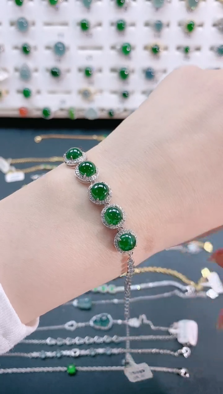 【闪购商品】翡翠手链银S925镶嵌天然翡翠