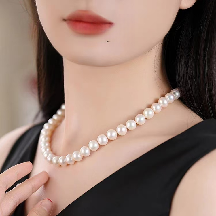 【金字招牌】淡水无核珍珠项链（带吉尔德大证)  9-11mm  S925银