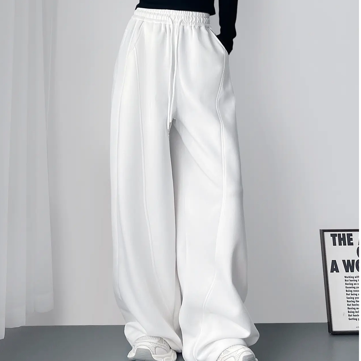 高腰松紧腰秋冬长裤阔腿裤休闲裤夏季运动裤拖地卫裤