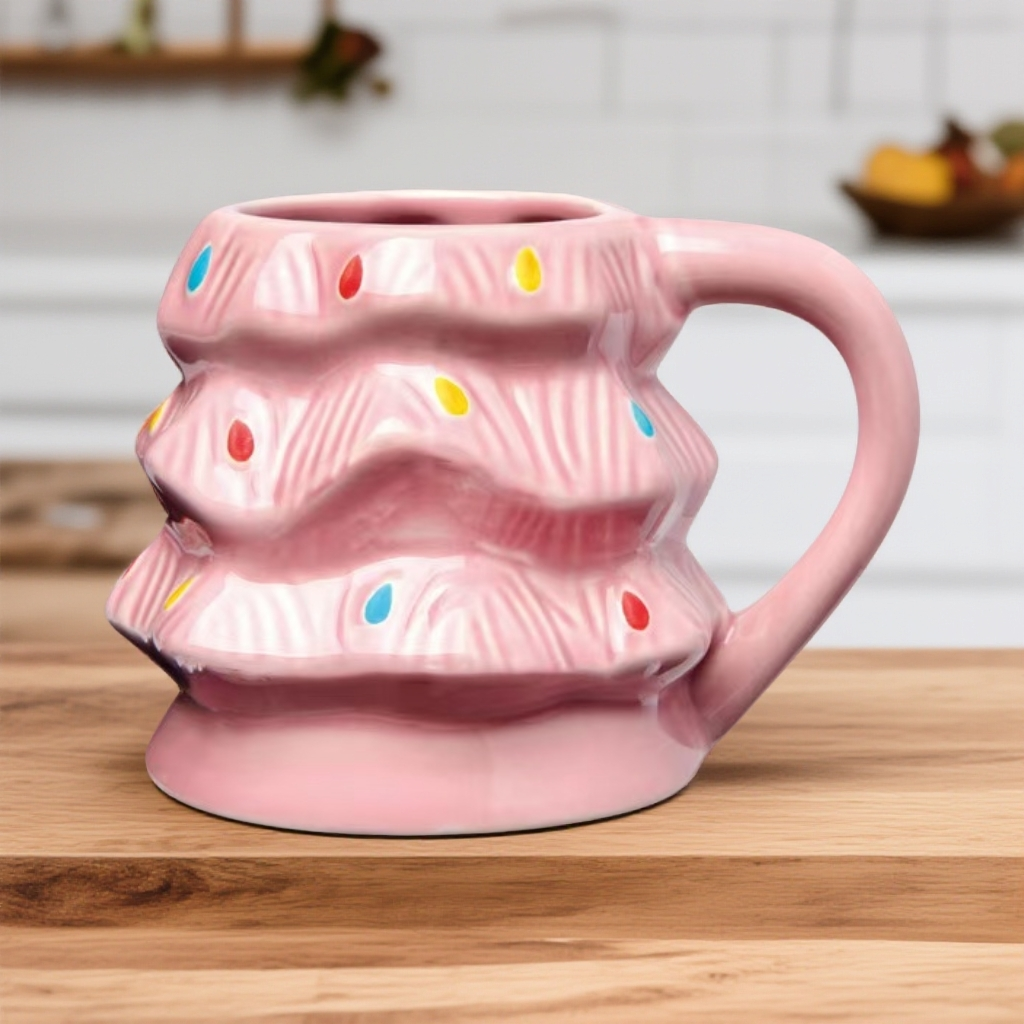 【CRO家】400ML 粉色圣诞树马克杯 欧式茶杯 手工家用陶瓷奶杯