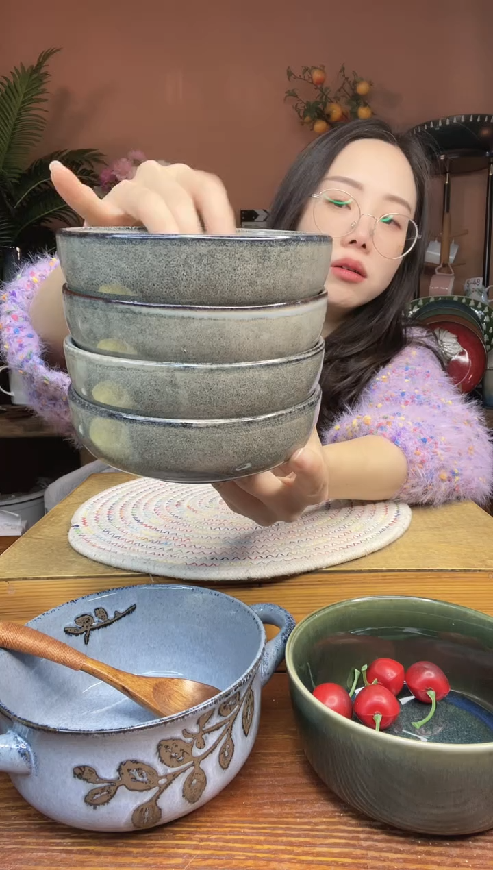 陶瓷5英寸复古浅口米饭碗 4件 微瑕疵