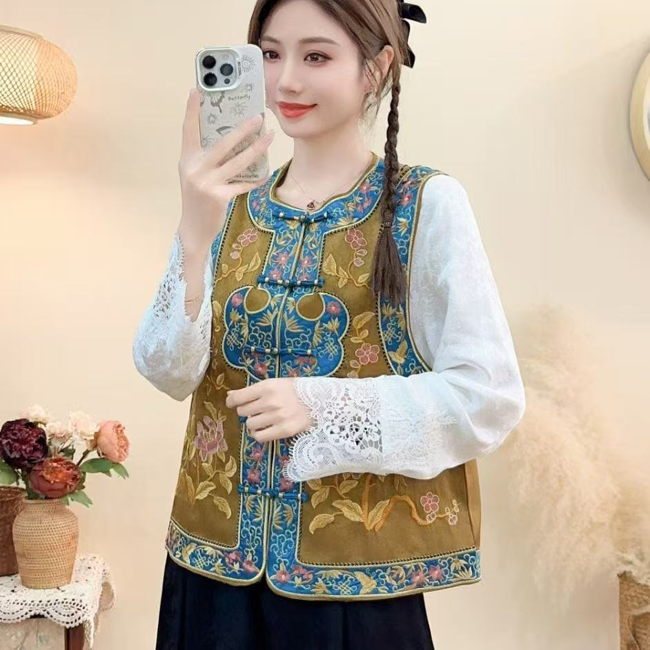 8111#秋季新款新中式《醉流年》女士时尚潮流百搭刺绣马甲无袖