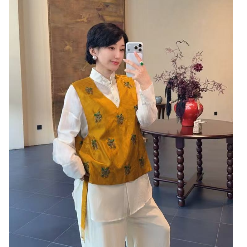 Betty Bairn【浮光跃金】高定桑波段香云纱吉祥纹马甲25B-BW5027