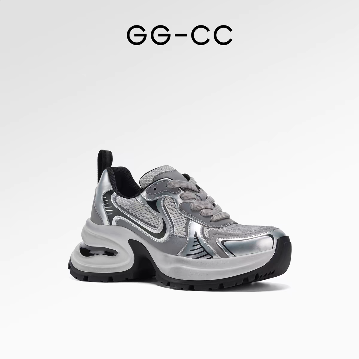 【赵露思】GGCC月落星河银色厚底脏脏老爹鞋女春季增高运动鞋女