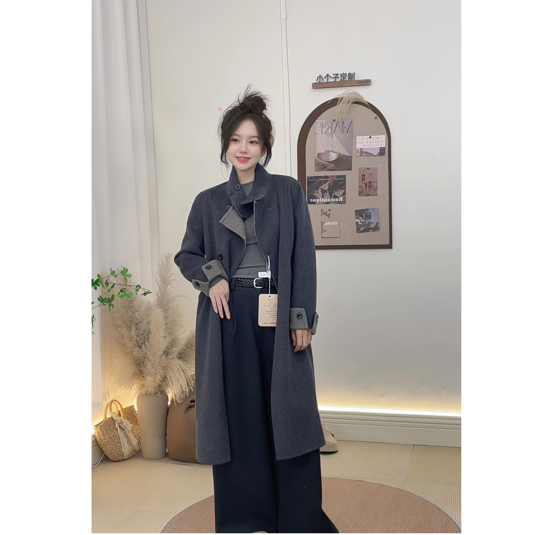 【山羊绒+天丝】③快衣布小个子气质显瘦立领双色羊绒大衣8802