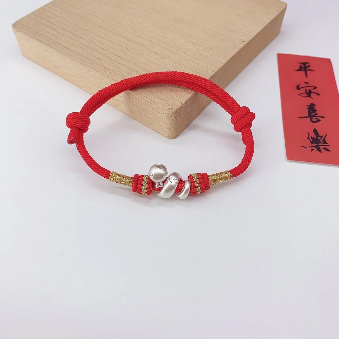 吉满福 足银手链 卷卷蛇手链生肖蛇时尚简约编绳编织手工