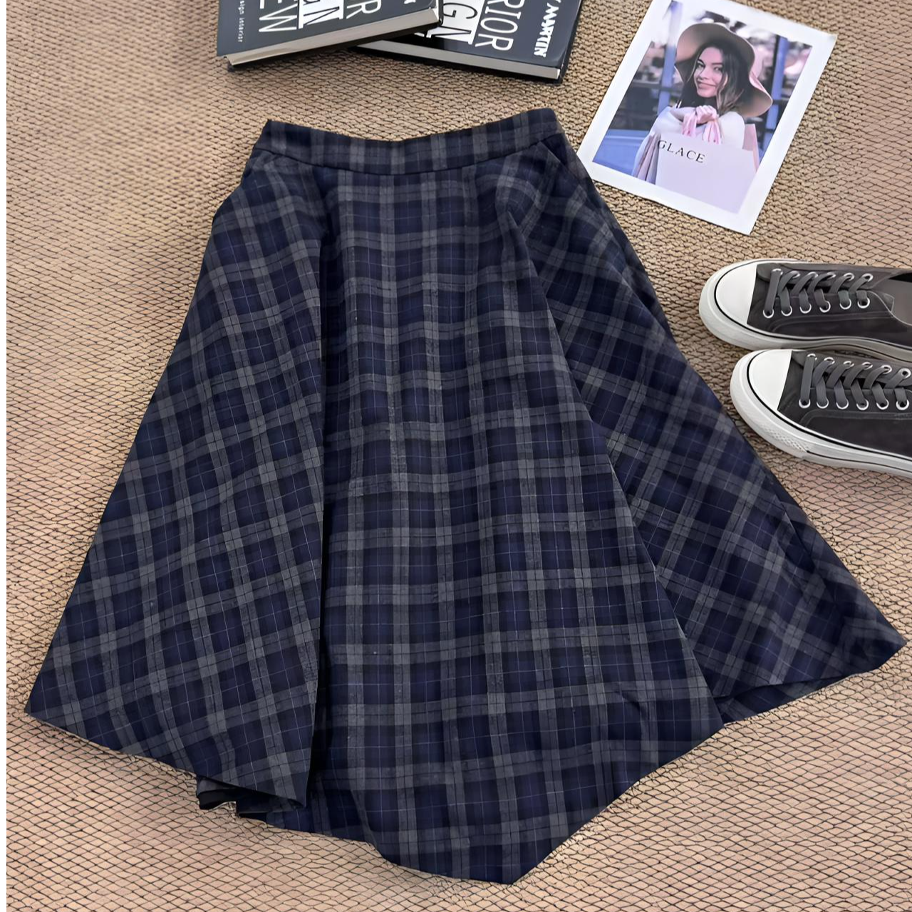 秋季新款韩系气质格子不规则半裙1013