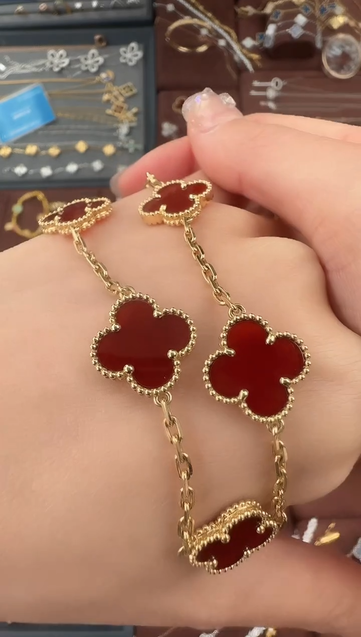 【闪购商品】玛瑙/玉髓手链18K金镶嵌红五花手链【高定版】