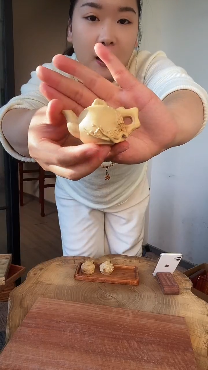 黄杨木梅花形把把壶把把胡手把件摆件装饰品