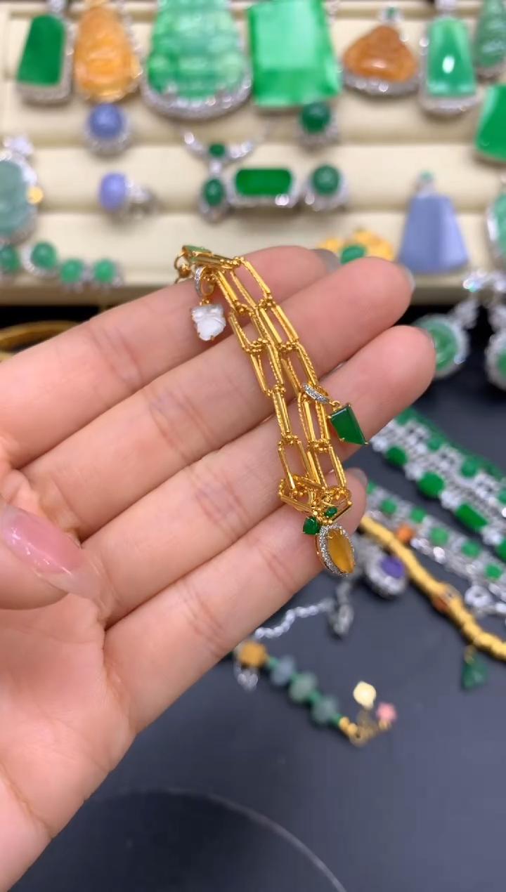 【闪购商品】翡翠手串18K金镶嵌693-中国好珍宝