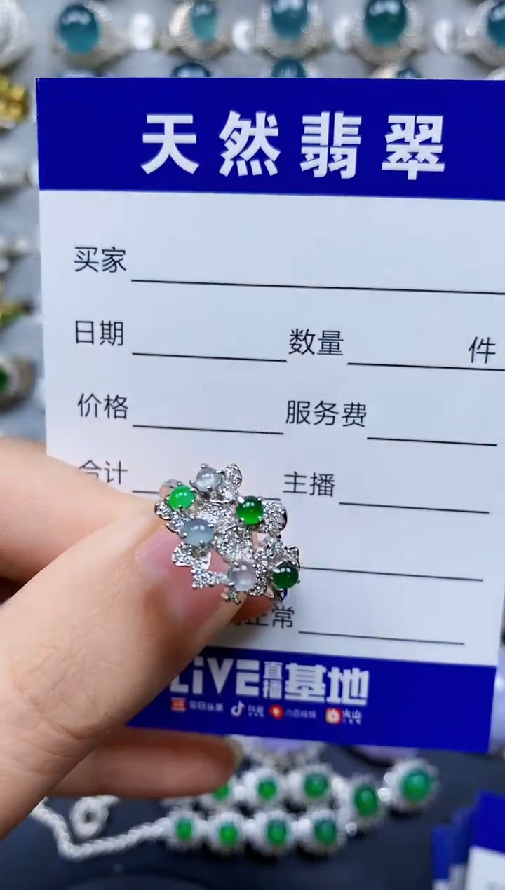 【闪购商品】翡翠银S925镶嵌戒指0338