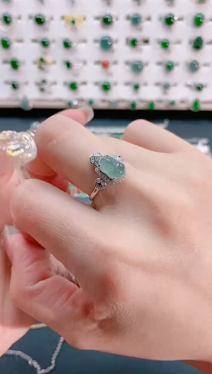【闪购商品】翡翠戒指银S925镶嵌天然翡翠
