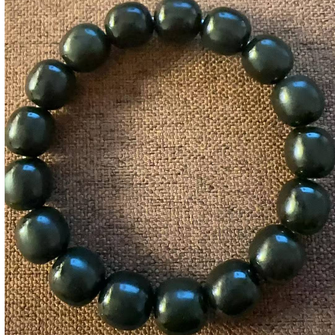 新疆和田玉黑青卡12mm老型珠