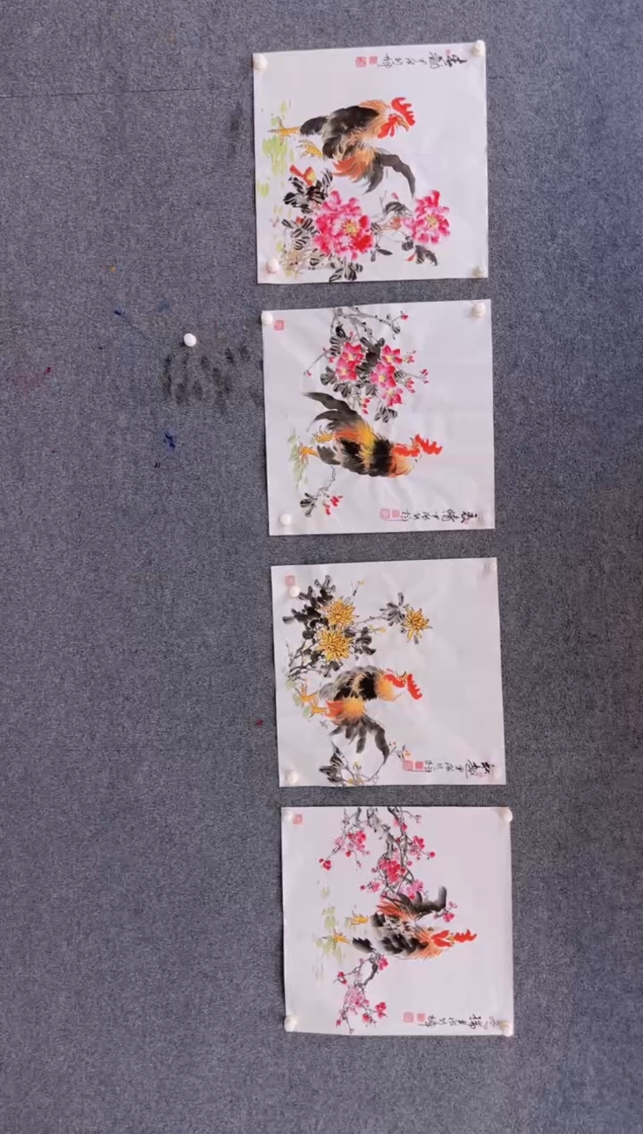 【闪购商品】国画2.3展馆-颜新辉斗方四副一套-