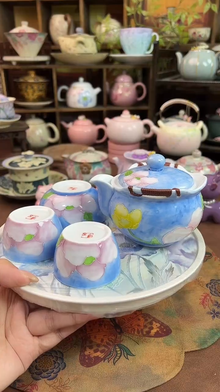 手绘旅行茶具+茶盘