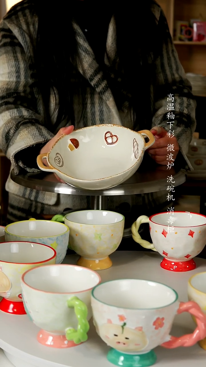 陶瓷无盖款面包屋9英寸双耳碗2只装