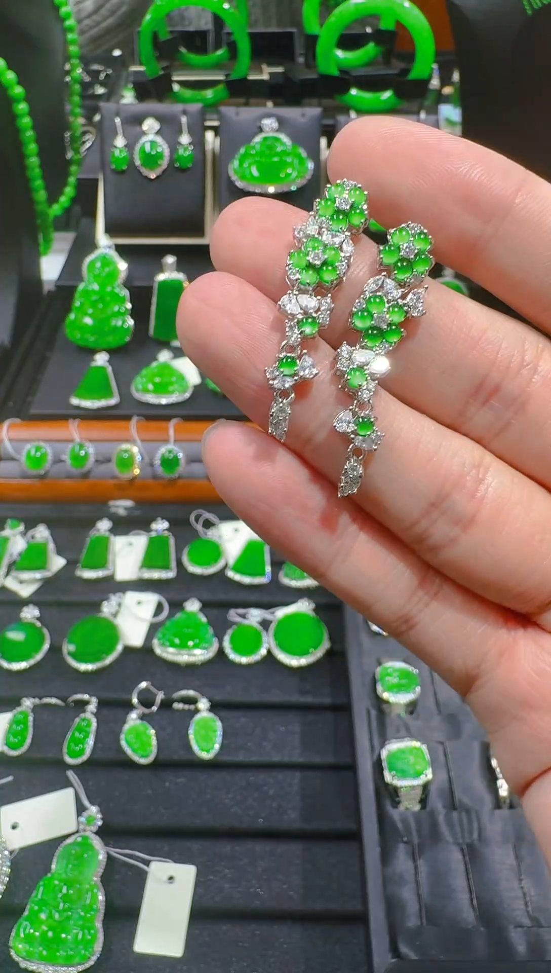 【闪购商品】翡翠耳饰银S925镶嵌天然A货翡翠
