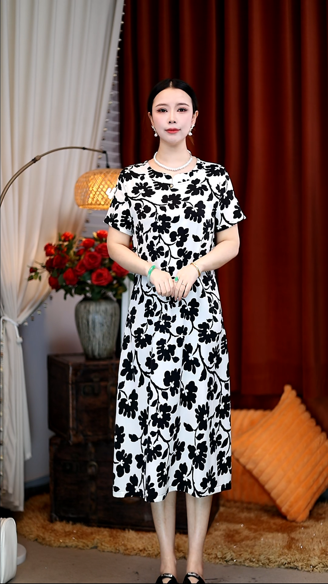 梅花-X681夏季不褪色扎染中腰连衣裙短袖图片为准休闲风街头风