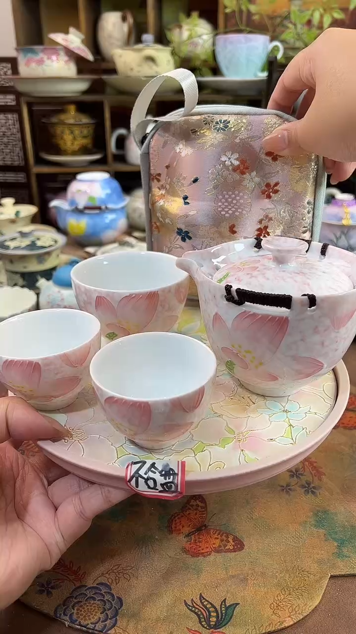 手绘 1壶3杯1个包包  不含盘