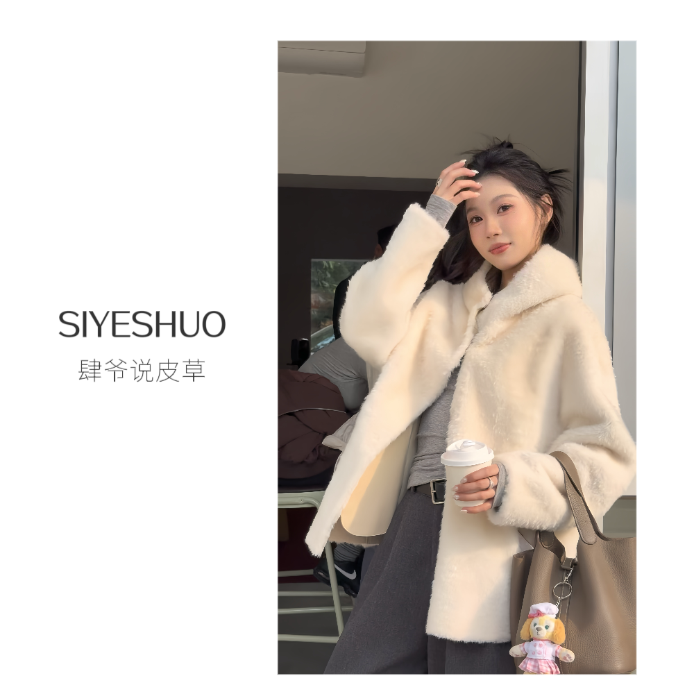 <乖乖女>连帽款拉贡羊皮毛一体女装上衣皮草外套85061