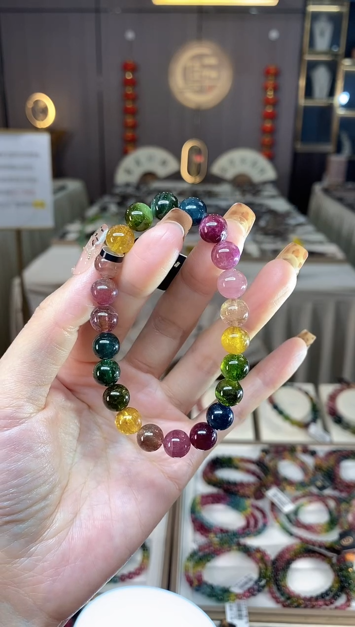 未镶嵌老矿碧玺色标彩虹单圈手串8mm+碧玺dan多样性发货一条